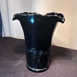 Vintage Black Amethyst Glass Vase L.E. Smith-Dancing Nymphs Design-1930's